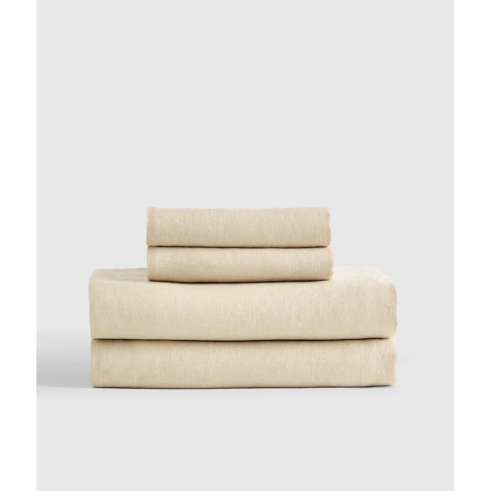 NWOT Quince European Linen Sheet Set OAT Queen Size 4 Piece Hard To find